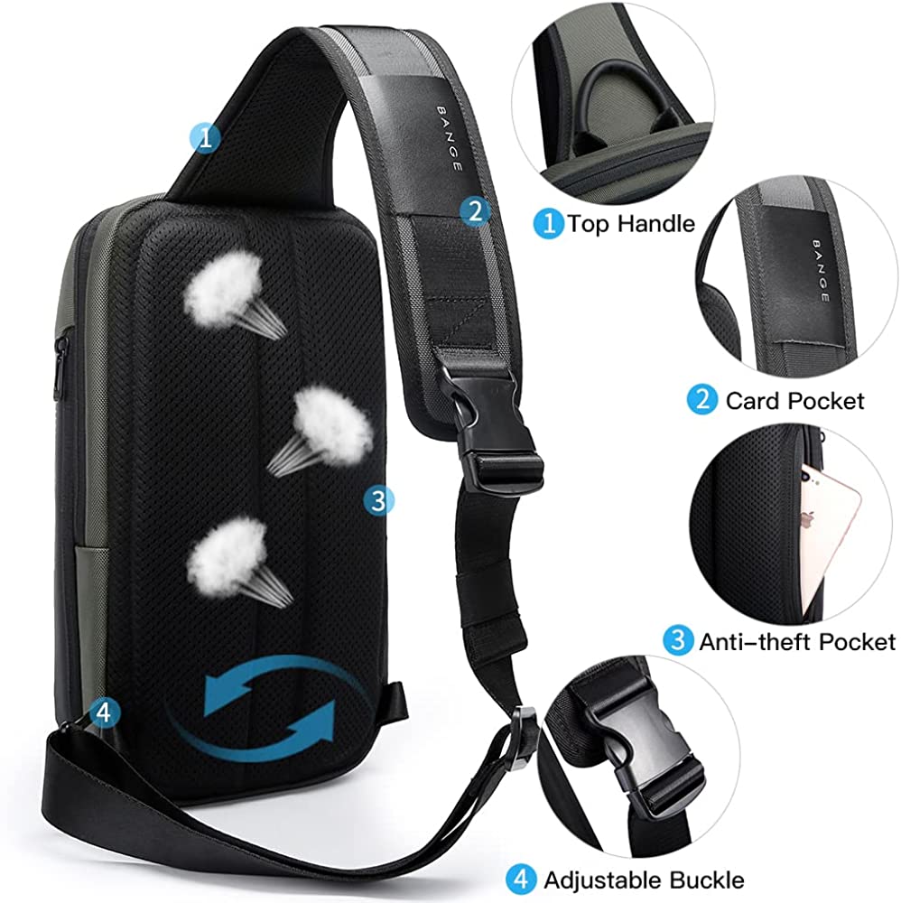 BANGE Sling Bag, Waterproof Men's Chest Bag Shoulder bags Crossbody Sling Backpack for Men… - Image 4